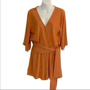 Orange Tie Waist Romper by BaeVely